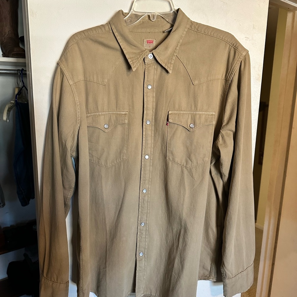 Levi's Men's Tan Pearl Snap Western Button Down Shirt XL
